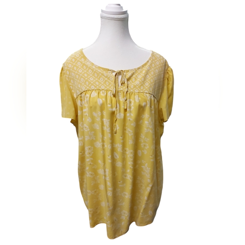 Dalia Yellow Floral Blouse. Boho XL